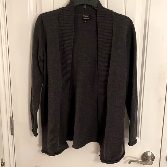 Talbots Pure Italian Merino Wool Gray Shawl Collar Open-Front Cardigan women’s M - Picture 1 of 12